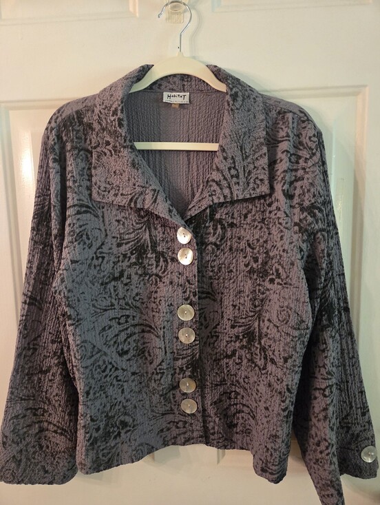 Habitat Tops - Habitat Womens Button Front Jacket Medium Crinkle Textured Gray Casual Lagenlook